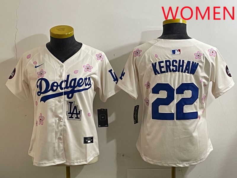 Women Los Angeles Dodgers 22 Kershaw Cream Sakura Edition 2025 Nike MLB Jersey style 10